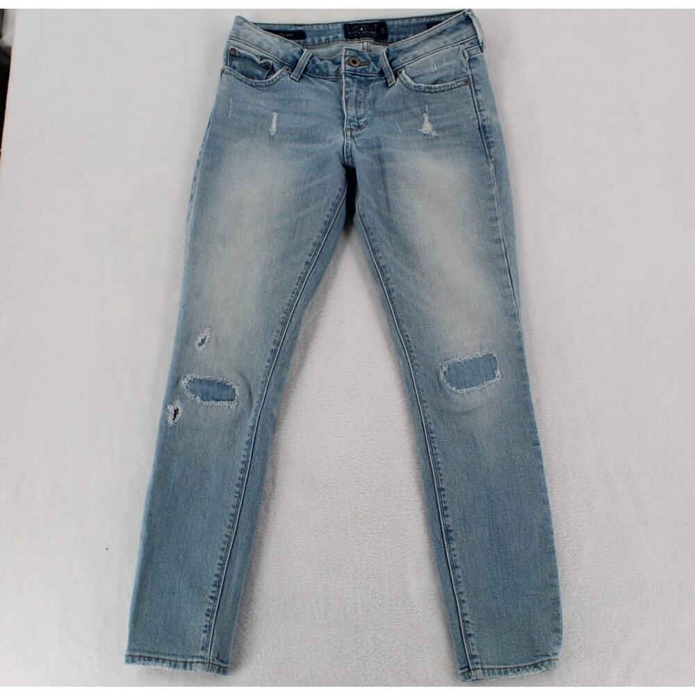 Lucky Brand Distressed Jeans Sz 2 Lolita Crop Low Rise Stretch Med Wash Capri